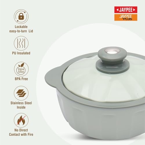 JAYPEE HOTFEAST Inner Stainless Steel Casserole Twin Set of 2, 800ml, BPA Free Insulated casserole Set |Sabji Container|Small Chapati Box |Food Grade Serving Set, Green - Image 2