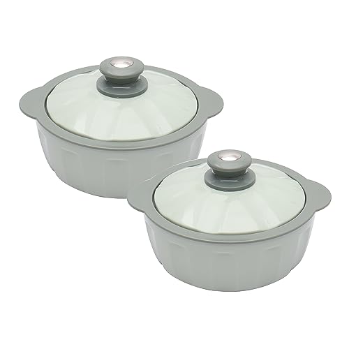 JAYPEE HOTFEAST Inner Stainless Steel Casserole Twin Set of 2, 800ml, BPA Free Insulated casserole Set |Sabji Container|Small Chapati Box |Food Grade Serving Set, Green - Image 1
