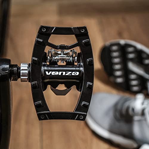 Venzo Dual Function Platform Multi-Use Compatible with Shimano SPD Mountain Bike Bicycle Sealed Clipless Pedals - Dual Platform Multi-Purpose - Great for Touring, Road, Trekking Bikes - Black - Image 5