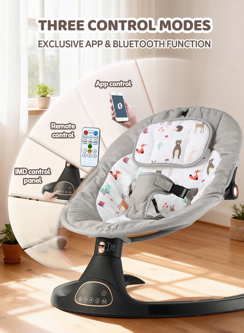Hibobi Silent Soothing Baby Swing, Safe & Stable Design, Smart Remote Control, Hands-Free Comfort, 5 Smooth Swing Speeds, Bluetooth Music, Suitable for 0–24 Months - Image 2