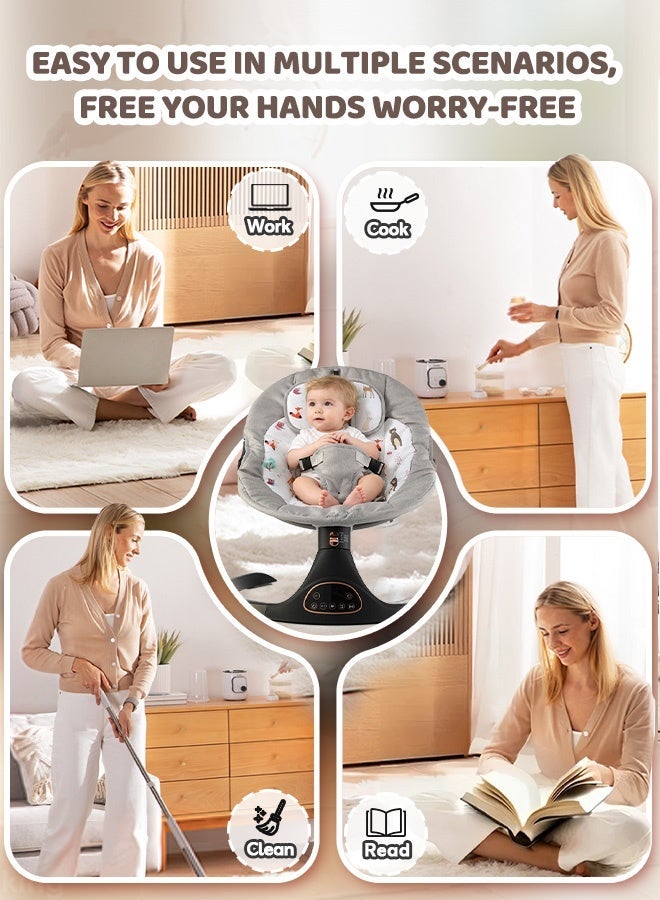 Hibobi Silent Soothing Baby Swing, Safe & Stable Design, Smart Remote Control, Hands-Free Comfort, 5 Smooth Swing Speeds, Bluetooth Music, Suitable for 0–24 Months - Image 4