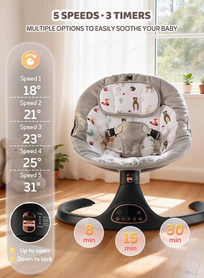 Hibobi Silent Soothing Baby Swing, Safe & Stable Design, Smart Remote Control, Hands-Free Comfort, 5 Smooth Swing Speeds, Bluetooth Music, Suitable for 0–24 Months - Image 5