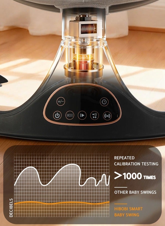 Hibobi Silent Soothing Baby Swing, Safe & Stable Design, Smart Remote Control, Hands-Free Comfort, 5 Smooth Swing Speeds, Bluetooth Music, Suitable for 0–24 Months - Image 3