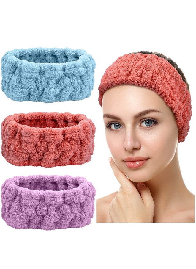Chuangdi 3 Pieces Spa Facial Headband For Makeup And Washing Face Women Spa Yoga Sports Shower Facial Head Band Elastic Head Wrap For Girls And Women (Red Blue Purple)  - Image 1
