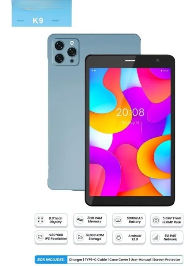 REBENUO K9 5G Android Tablet With 8.0 Inch Display 8GB RAM 512 GB ROM and 5000 mAh Battery - Image 2
