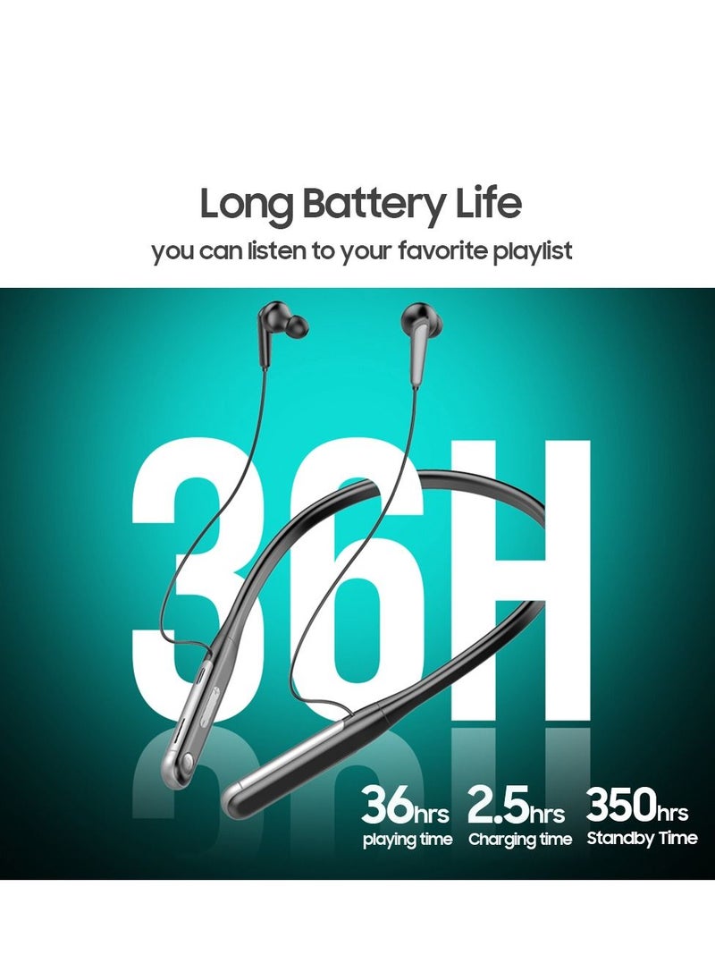 Acxmo Neckband Wireless Earphone with 36H Music & Talk Time Micro SD Card Slot  Call Vibration Alert Black
