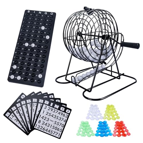 GOTHINK Bingo Game Set for Adults and Kids Included 8 Metal Wheel Cage 75 Calling Balls Master Board 18 Bingo Cards 150 Colored Chips Great for Fun Family Game Night Large Groups Parties - Image 1