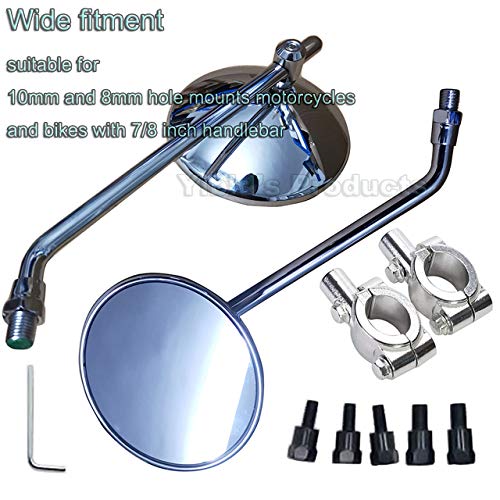 Yibid Universal Chrome 4" Round Motorcycle Rearview Mirrors Classic Retro Side Mirror Multi-fit Replacement for Cruiser Chopper Cafe Racer Sportster Bobber Touring Dyna Kawasaki Suzuki Yamaha Ducati - Image 4