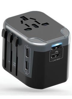 AMROAH All in One International Travel Adapter with 4 USB (2 USB A & 2 USB Type C), Worldwide Universal Travel Plug with Charging Ports AC Power Converters Socket to USA Europe UK Australia France  - Image 1