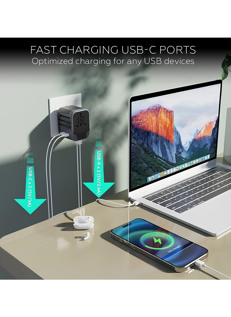 All in One International Travel Adapter with 4 USB (2 USB A & 2 USB Type C), Worldwide Universal Travel Plug with Charging Ports AC Power Converters Socket to USA Europe UK Australia France - pzsku/ZCF7F7DF34B373E4A13ECZ/45/_/1736840813/82200c99-1383-4e7f-bf8a-a7962b378756