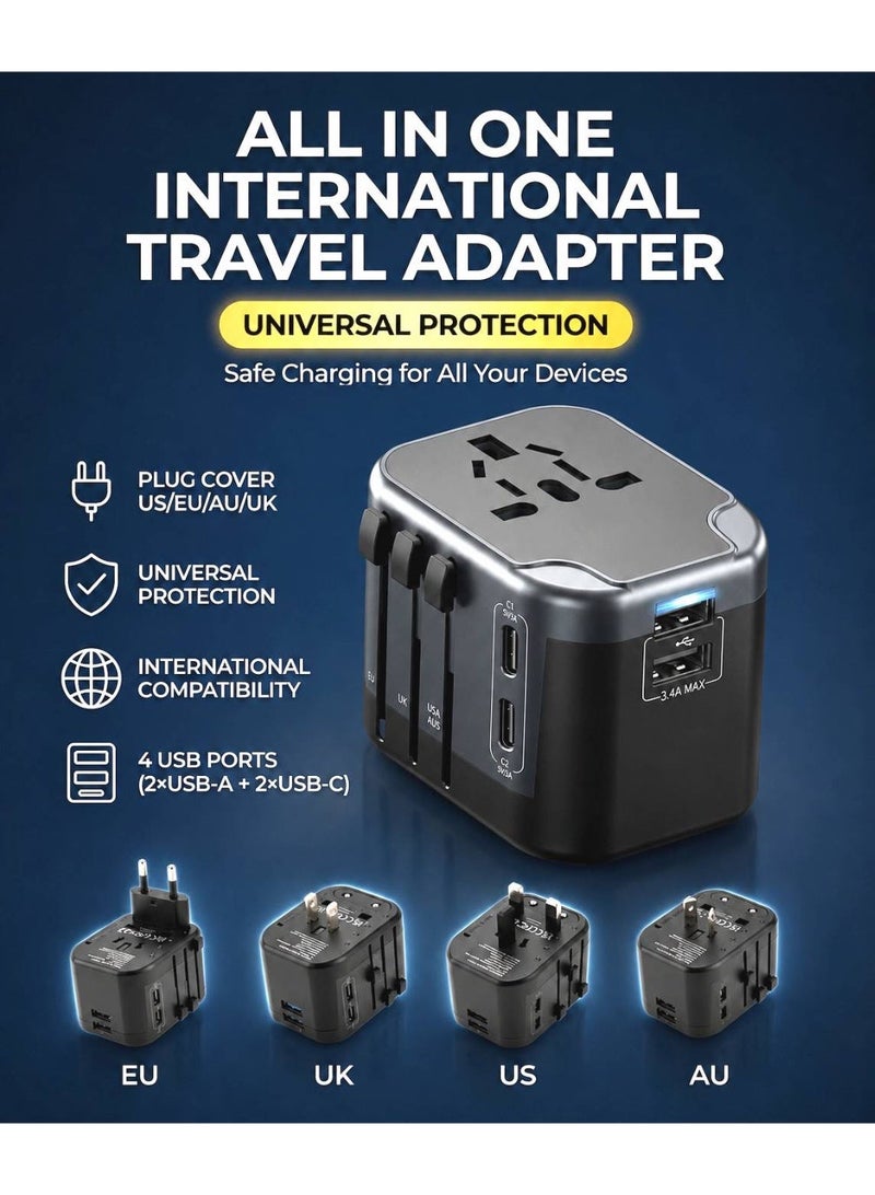 AMROAH All in One International Travel Adapter with 4 USB (2 USB A & 2 USB Type C)
