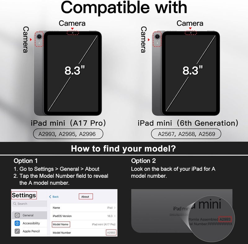 جي تيك حالة لجهاز iPad Mini (A17 Pro، موديل 2024، الجيل السابع) / Mini 6 (موديل 2021، الجيل السادس) مع حامل القلم، غطاء حماية لوحي رفيع قابل للطي مع حامل، زوايا عرض متعددة (رمادي فضائي) - Image 2
