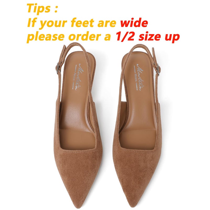 Mostrin Brown Slingback Kitten Heels for Women Suede Pointed Closed Toe Heels Low Pumps Shoes for Party Work Office Size 7 - Image 3