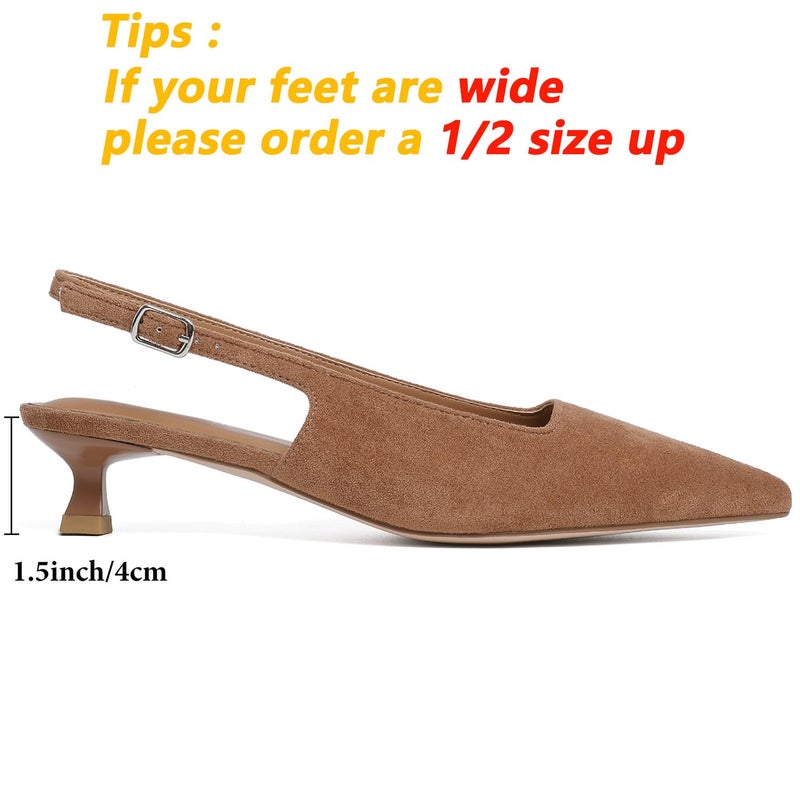 Mostrin Brown Slingback Kitten Heels for Women Suede Pointed Closed Toe Heels Low Pumps Shoes for Party Work Office Size 7 - Image 4