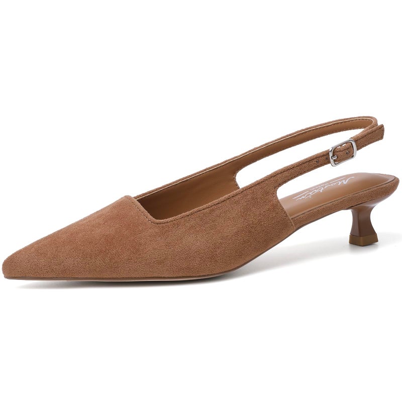 Mostrin Brown Slingback Kitten Heels for Women Suede Pointed Closed Toe Heels Low Pumps Shoes for Party Work Office Size 7 - Image 1