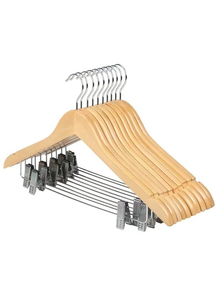 15 Pack Clothes Hangers Wooden Hangers Skirt Hangers with Sturdy Metal Clips Smooth Pants Hangers for Pants, Skirt, Jeans, Slacks, Shorts  - Image 1
