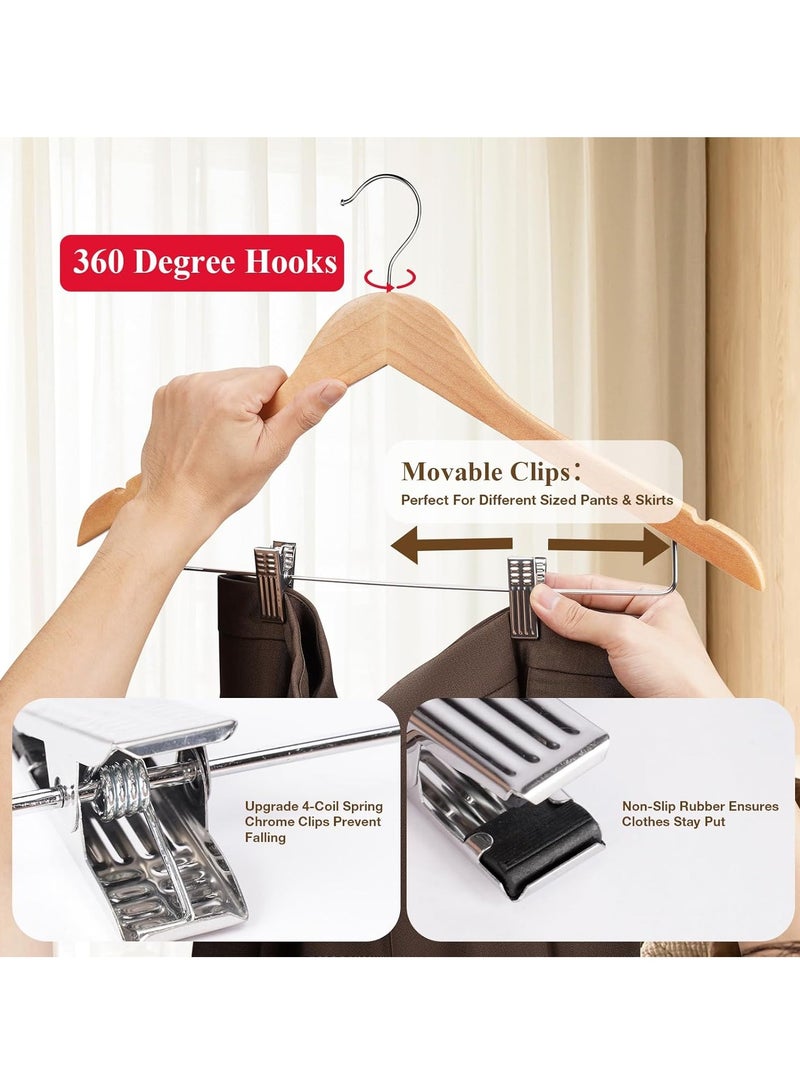 15 Pack Clothes Hangers Wooden Hangers Skirt Hangers with Sturdy Metal Clips Smooth Pants Hangers for Pants, Skirt, Jeans, Slacks, Shorts  - Image 4