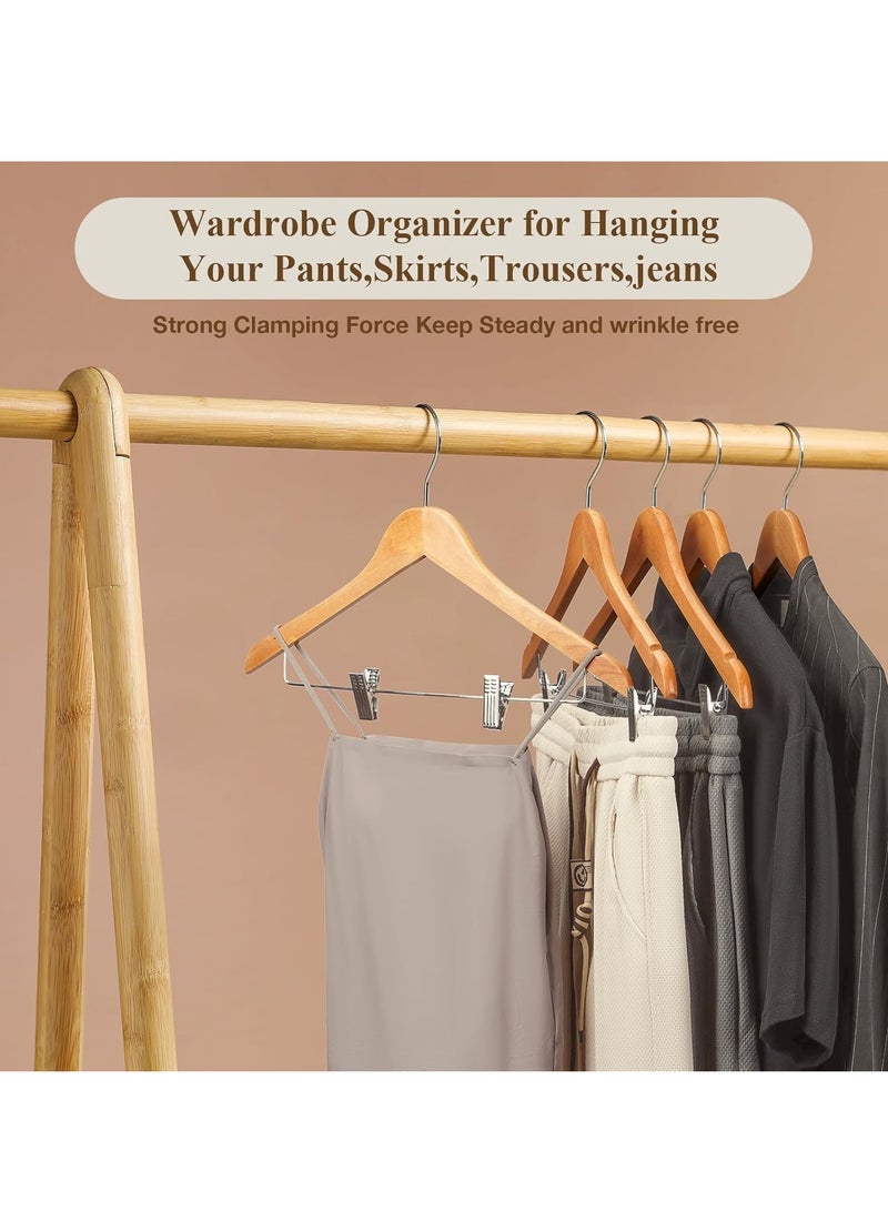 15 Pack Clothes Hangers Wooden Hangers Skirt Hangers with Sturdy Metal Clips Smooth Pants Hangers for Pants, Skirt, Jeans, Slacks, Shorts  - Image 5