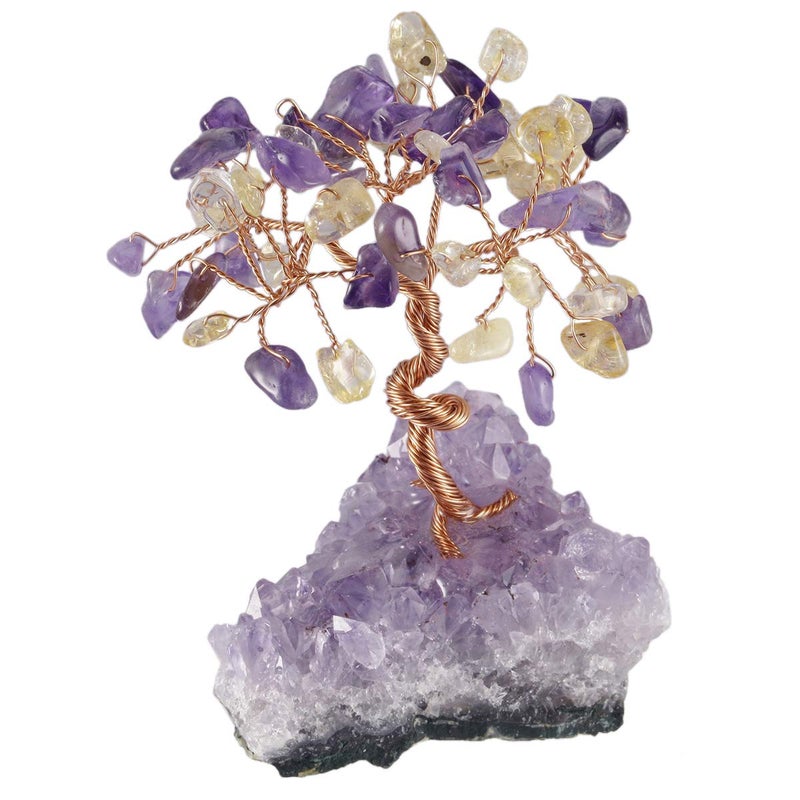 mookaitedecor Citrine & Amethyst Crystal Tree  Amethyst Cluster Crystals Base Bonsai Money Tree for Wealth and Luck - Image 2