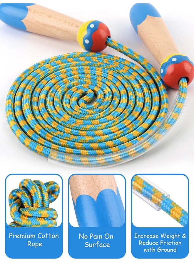 بوفان حبل قفز للأطفال، حبل قفز قابل للتعديل، حبال قفز للأطفال بمقبض خشبي للبنات والأولاد، حبال قفز مثقلة لتمارين اللياقة البدنية والأنشطة الترفيهية الخارجية - Image 3