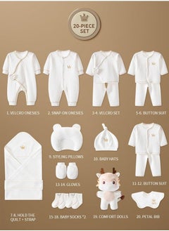 Gonice 20-Pieces Unisex 0-3 Months Newborn Baby Layette Essentials Premium Cotton Clothing Gift Set Including Pants,Bodysuits and Toy 66cm  - Image 2