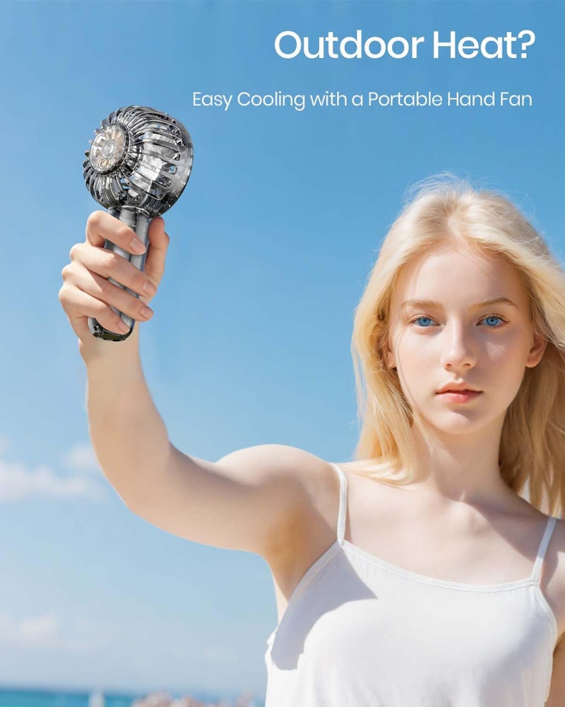 ARCTICOOL Portable Fan Transparent Crystal 3-Speed Portable Fan Rechargeable 2000mAh with Strong Airflow, Trendy See-Through Design mini fan, Hand Fan for Office/Market/Travel (Transparent Black) - Image 5