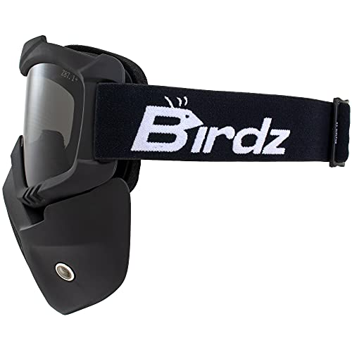 Birdz Eyewear Skylark Motorcycle Goggles Removable Face Mask 3 Pairs Black Frames with Clear Smoke Yellow Lenses - Image 5