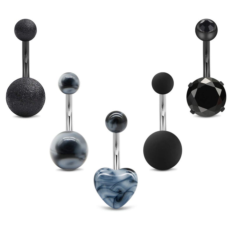 Mayhoop Black Belly Button Rings Stainless Steel 14G CZ Navel Belly Rings 3/8" 10mm Piercing Barbell Body Jewelry
