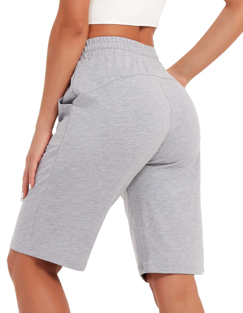 SPECIALMAGIC Cotton Sweat Shorts with Pockets for Women 10" Athletic Lounge Sports Workout Bermuda Knee Shorts Light Grey - Image 2