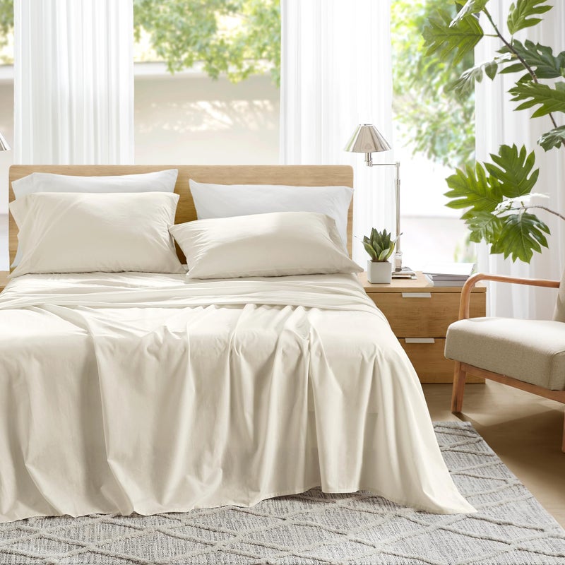 Comfort Spaces 100% Cotton Sheets Twin, Breathable, Soft Cotton Sheets, Naturally Cool Cotton Bed Sheets with 12" Elastic Pocket Fits up to 14" Mattress, All Season Sheet Set, Twin Ivory 3 Piece - Image 1