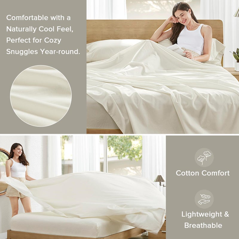 Comfort Spaces 100% Cotton Sheets Twin, Breathable, Soft Cotton Sheets, Naturally Cool Cotton Bed Sheets with 12" Elastic Pocket Fits up to 14" Mattress, All Season Sheet Set, Twin Ivory 3 Piece - Image 3