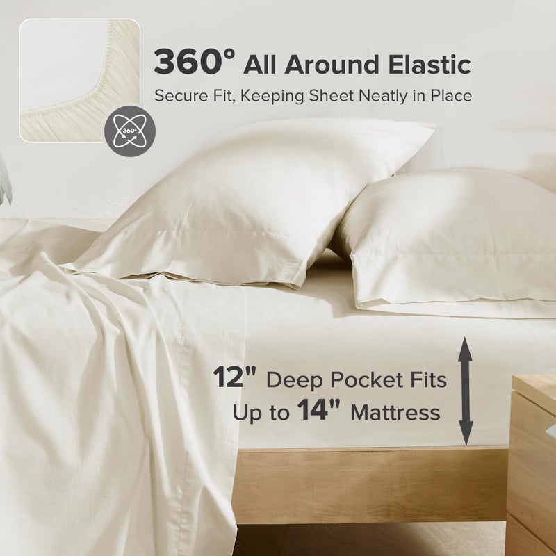 Comfort Spaces 100% Cotton Sheets Twin, Breathable, Soft Cotton Sheets, Naturally Cool Cotton Bed Sheets with 12" Elastic Pocket Fits up to 14" Mattress, All Season Sheet Set, Twin Ivory 3 Piece - Image 2