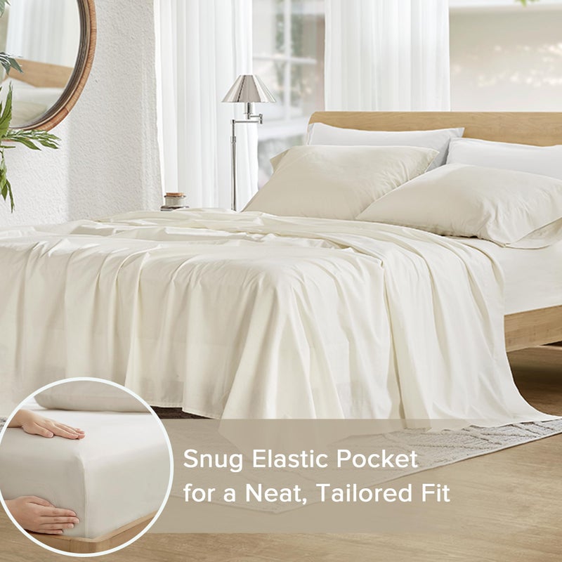 Comfort Spaces 100% Cotton Sheets Twin, Breathable, Soft Cotton Sheets, Naturally Cool Cotton Bed Sheets with 12" Elastic Pocket Fits up to 14" Mattress, All Season Sheet Set, Twin Ivory 3 Piece - Image 4