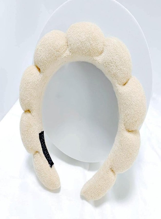 طقم عصابات رأس سبا للنساء والفتيات، إسفنجة للوجه، عصابات رأس ومعصم للغسيل، مناسبة لغسل الوجه والعناية بالبشرة والاستحمام وإزالة المكياج (بيج) - Image 4