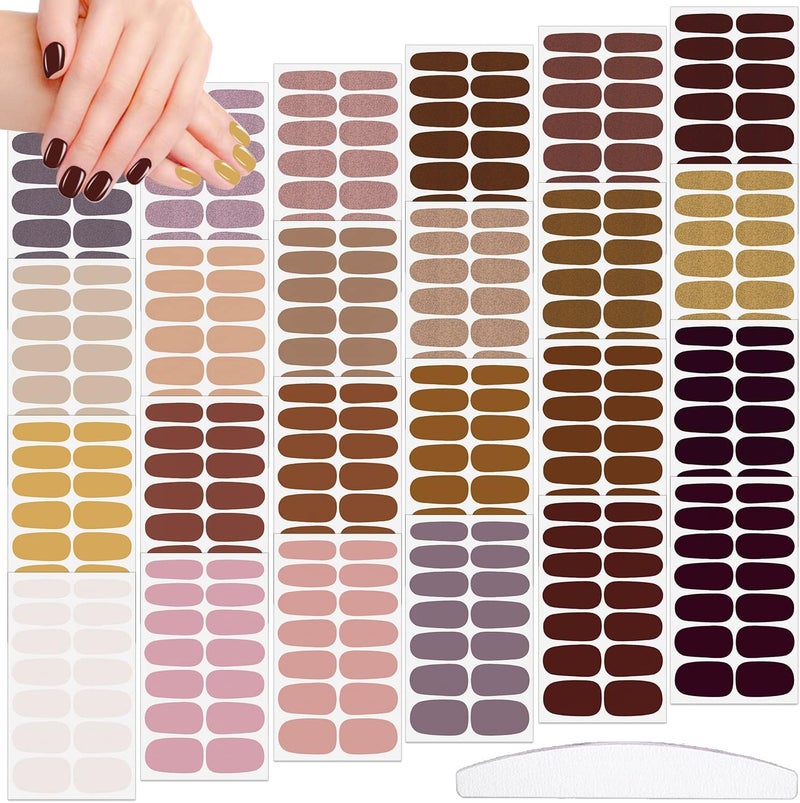 JERCLITY 336 Pieces 24 Sheets Classic Retro Solid Color Nail Polish Strips Glitter Nail Wraps with Nail File Self-Adhesive Dark Nail Stickers Full Nail Wraps for Women Girls Nail Art