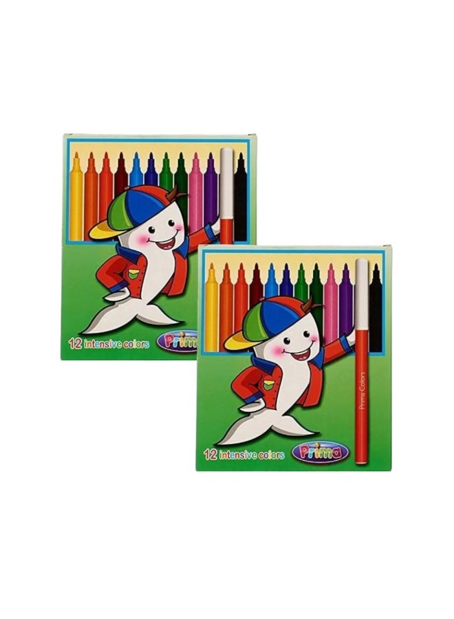 بريما أقلام تلوين بريما ذات أطراف فايبر - ١٢ قطعة / 2 عبوة