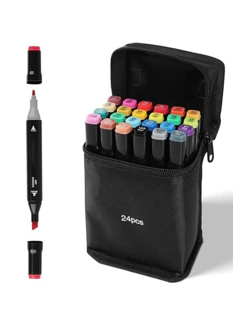 24-Piece Fine Art Fineliner Marker Pen Set for Marking and Painting Projects with Carrying Case Multicolour