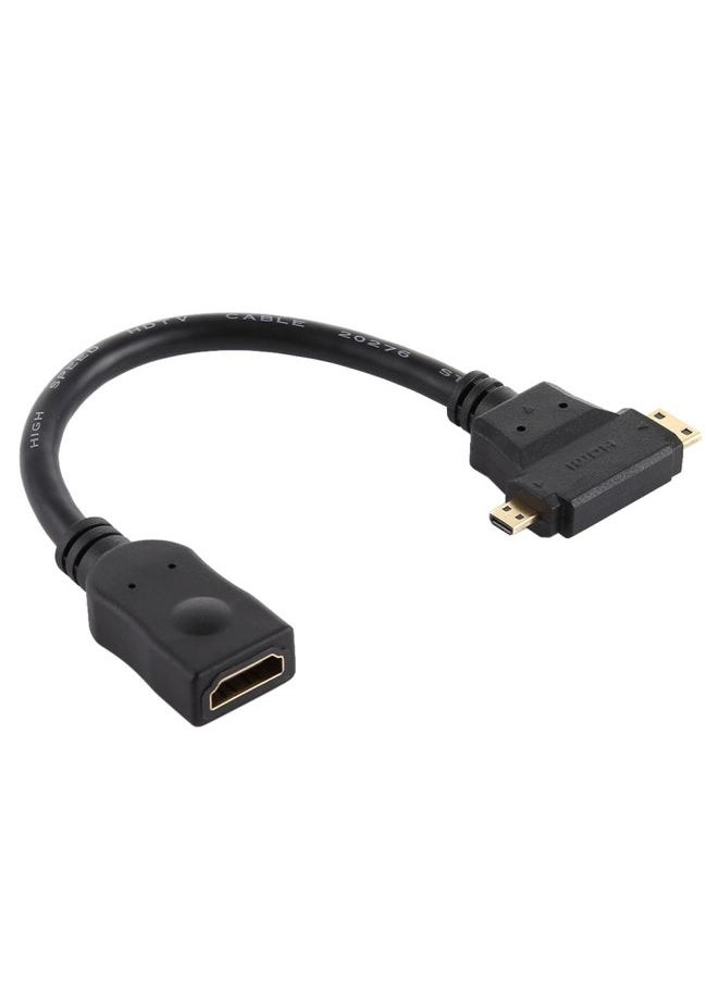 BURAQ HDMI Female to Mini HDMI + Micro HDMI T Shape Cable(Black)  - Image 3