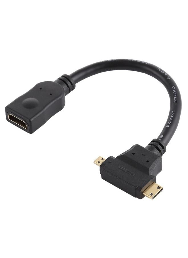 BURAQ HDMI Female to Mini HDMI + Micro HDMI T Shape Cable(Black)  - Image 1