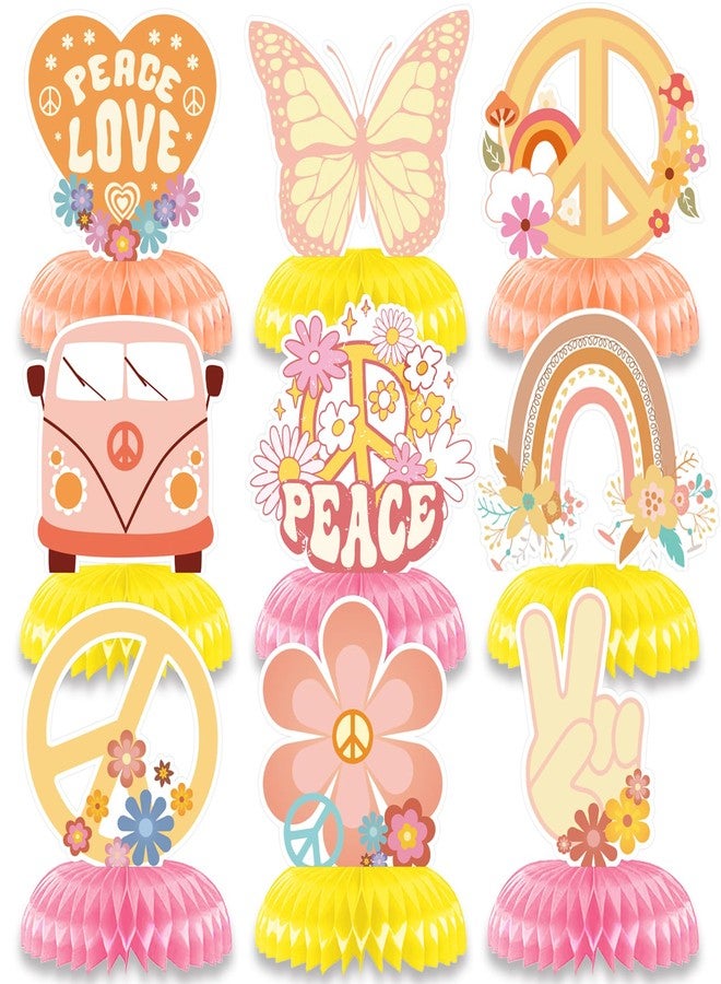 Konsait 9 Pieces Hippie Boho Party Honeycomb Centerpieces Retro Rainbow Butterfly Peace Groovy Decor Theme Table Topper for Teen Girls Birthday Baby Shower Party Decorations Supplies - Image 1