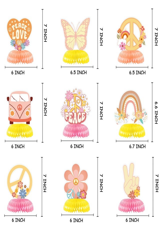 Konsait 9 Pieces Hippie Boho Party Honeycomb Centerpieces Retro Rainbow Butterfly Peace Groovy Decor Theme Table Topper for Teen Girls Birthday Baby Shower Party Decorations Supplies - Image 2