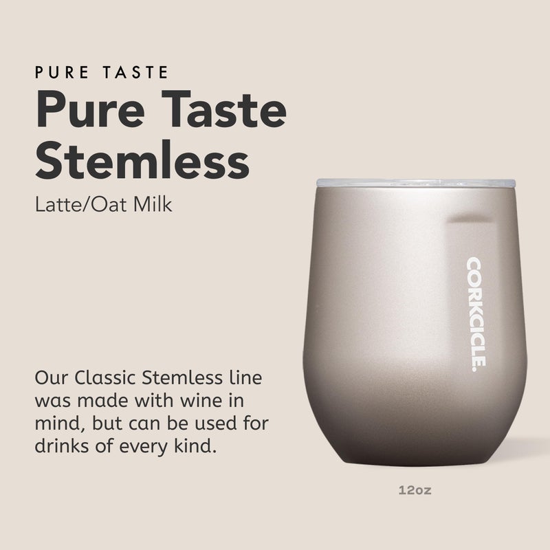 Corkcicle Pure Taste Stemless Insulated Wine Glass Tumbler - Keeps Beverages Cold 6 Hours & Hot 3 Hours - Stainless Steel - Easy-Grip - Summer Drinkware Gift - 12 oz - Latte/Oat Milk - Image 2