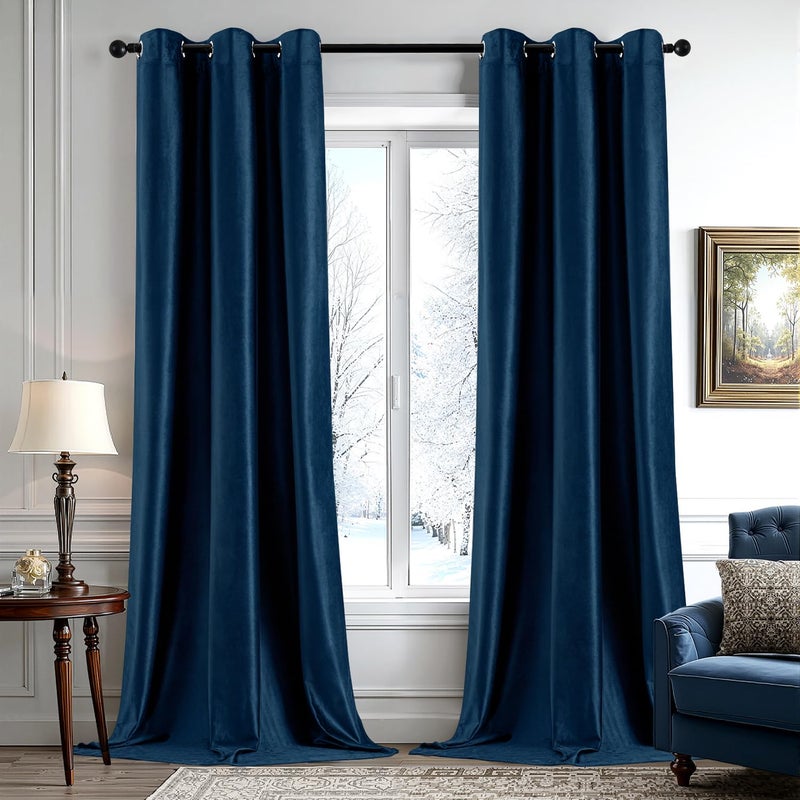 ANRODUO Navy Blue Velvet Curtains 84 Inches Long Blackout Thermal Insulated Soundproof Curtain Privacy Room Darkening Curtains Grommet Window Drapes for Bedroom Living Room 42 x 84 Inch Set of 2 - Image 1