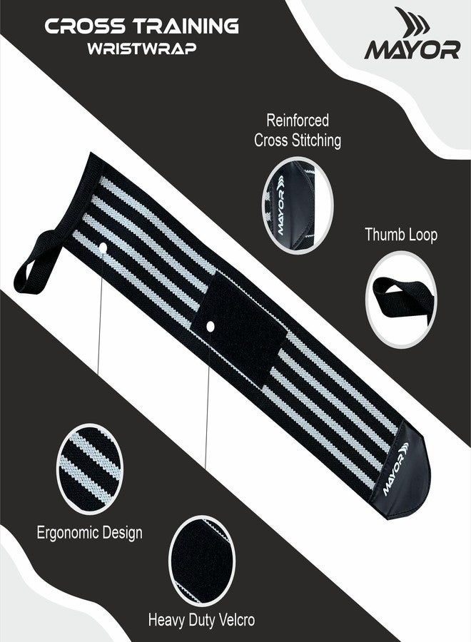 Mayor Cotton Wrist Support for Men & Women - Gym Wrist Wrap with Thumb Loop for Weight Lifting, Workout & Hand Grip Support | Adjustable Wrist Band (Grey/Black) - Image 3