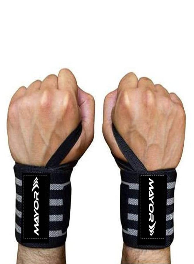 Mayor Cotton Wrist Support for Men & Women - Gym Wrist Wrap with Thumb Loop for Weight Lifting, Workout & Hand Grip Support | Adjustable Wrist Band (Grey/Black) - Image 1