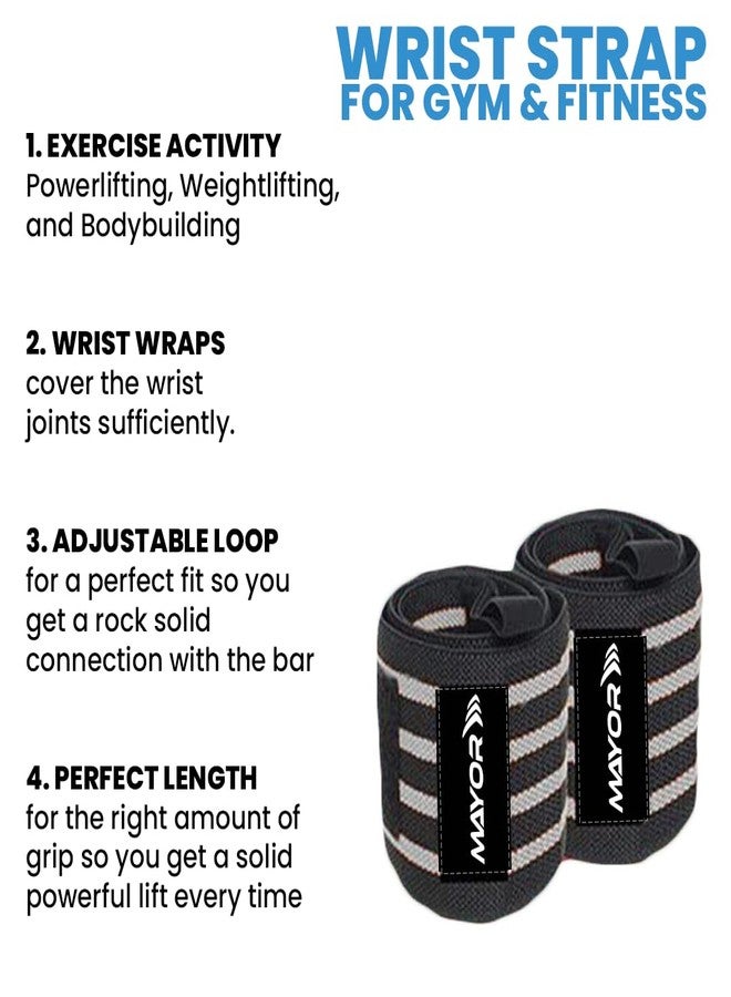 Mayor Cotton Wrist Support for Men & Women - Gym Wrist Wrap with Thumb Loop for Weight Lifting, Workout & Hand Grip Support | Adjustable Wrist Band (Grey/Black) - Image 2