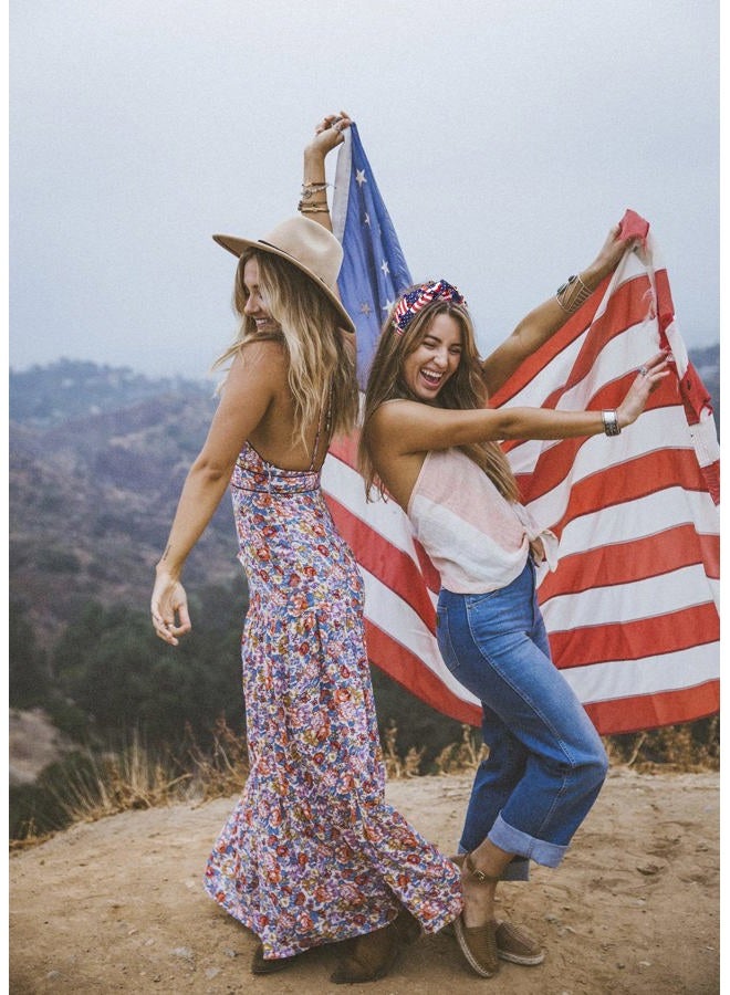 HSWE Crystal Velvet Headband American Flag Cross Knotted Turban Headdress Patriotic rhinestone Statement Wide Hair Band Hoop Accessories For Women Girls (Red White Blue) - Image 3