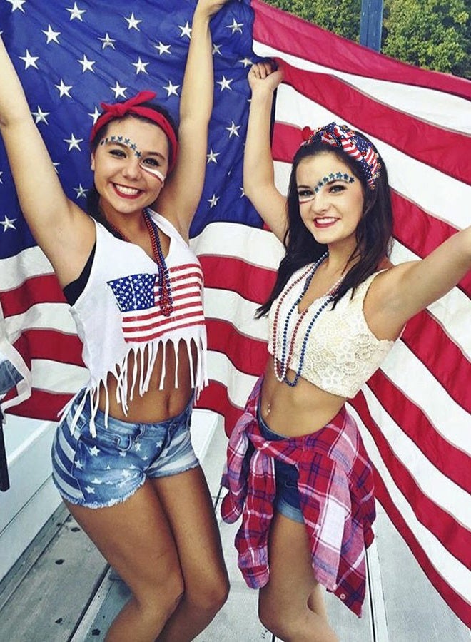 HSWE Crystal Velvet Headband American Flag Cross Knotted Turban Headdress Patriotic rhinestone Statement Wide Hair Band Hoop Accessories For Women Girls (Red White Blue) - Image 2