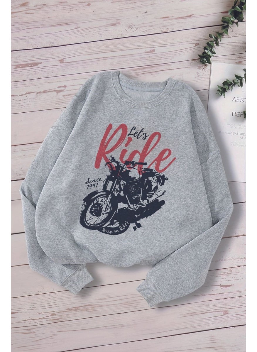 Myada - New Season Let's Ride Written Motorcycle Printed Oversize Hooded Kids Sweatshirt 13605 - Image 1
