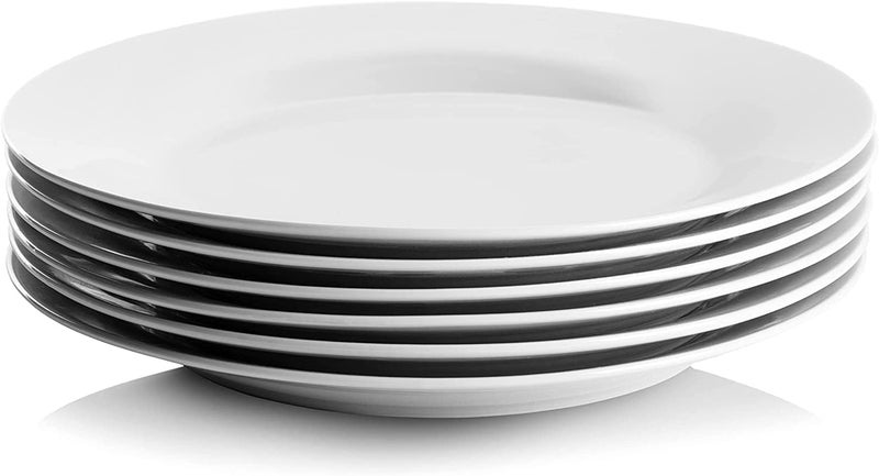 MN Deer Premium White Porcelain Dinner Plates Set of 6 | Round Flat & Deep Serving Plates for Meat, Dessert, Salad or Soup | Scratch Resistant Dishwasher Safe (7" | 17.5cm, Deep) - Image 1